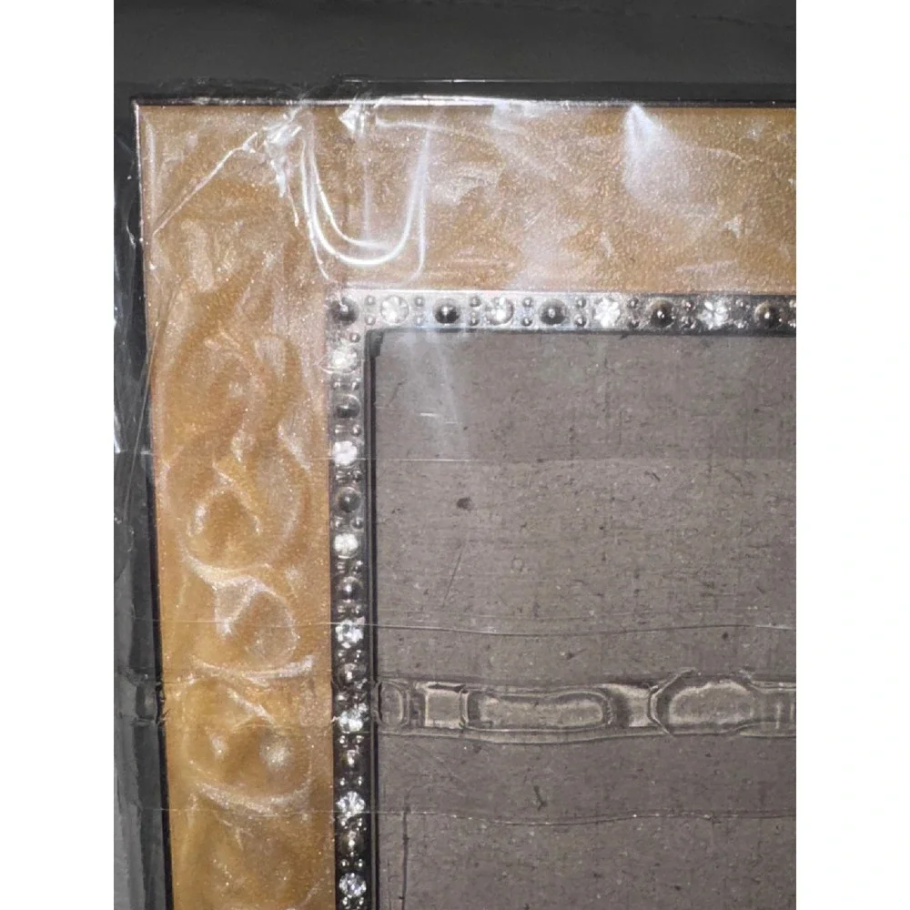 Champagne Gold Marbled Picture Frame with Rhinestone Border Elegant Home Decor